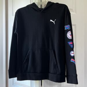 Puma Hoodie Sweatshirt. Boys size L. Black, long sleeves, kangaroo pocket, logos